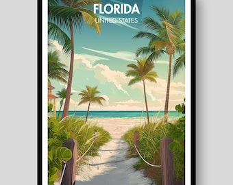 Florida Poster - Florida - Florida Print - Florida Wall Art - Florida Map - Miami Poster - Florida Art - Key West - Miami Beach Print