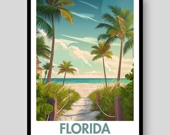 Florida Poster - Florida - Florida Print - Florida Wall Art - Florida Map - Miami Poster - Florida Art - Key West - Florida Gift