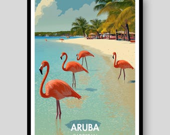 Aruba Flamingo Beach Print – Karibik Reiseposter
