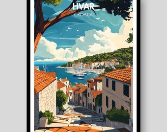Hvar Croatia Travel Poster – Coastal Mediterranean Art