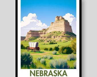 Pôster do Nebraska - Impressão do Nebraska - Monumento Nacional Scott's Bluff - Nebraska - Pôster de Omaha - Arte de parede do Nebraska - Presentes do Nebraska - Omaha