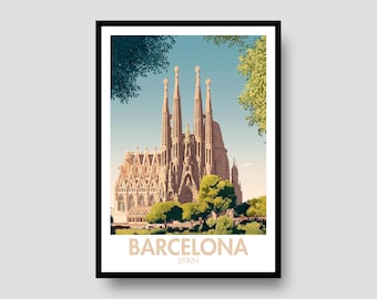 Barcelona Travel Poster – Spain Landmark Art Print