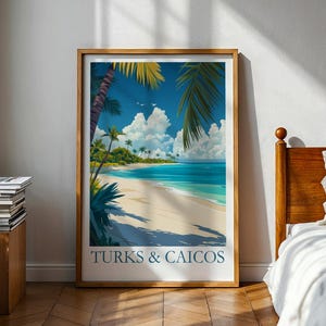Póster de las Islas Turcas y Caicos - Póster del océano - Arte de las Islas Turcas y Caicos - Póster de viaje - Caribe - Póster de playa - Arte mural caribeño
