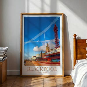 Póster de Blackpool - Torre de Blackpool - Playa de Blackpool - Póster de Lancashire - Blackpool - Arte mural costero - Arte mural del Reino Unido - Arte de Blackpool