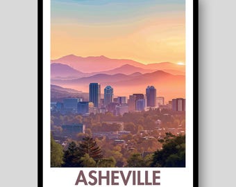 Poster di Asheville - Poster della Carolina del Nord - Asheville - Arte di Asheville - Skyline di Asheville - Carolina del Nord - Regalo di Asheville - Asheville NC