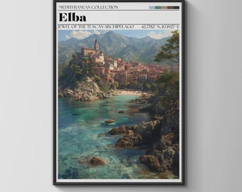 Elba Poster Mediterranean Collection Wall Art Coastal Cityscape