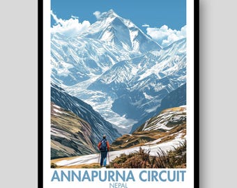 Annapurna Circuit Travel Poster - Nepal Wall Art - Annapurna Circuit Art - Vacation Poster - Gift for Traveller - Annapurna Circuit Print