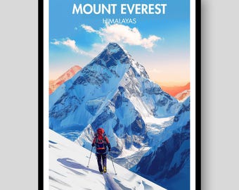 Poster del Monte Everest - Monte Everest - Stampa del Monte Everest - Decorazione murale del Monte Everest - Poster del Nepal - Campo base del Monte Everest - Stampa dell'Everest