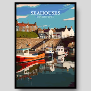 Seahouses Poster - Northumberland Poster - Seahouses - Northumbria - Northumberland - Northumberland Gift -Travel Poster -Northumberland Art
