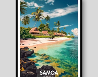 Póster de Samoa - Arte mural samoano - Impresión samoana - Samoa - Arte samoano - Isla polinesia - Samoa - Póster de viaje - Arte mural samoano