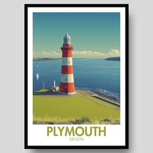Póster de Plymouth - Póster de la Torre de Smeaton - Arte mural de Devon - Plymouth - Regalo de Devon - Póster de Devon - Impresión de Devon - Devon - Arte de Devon