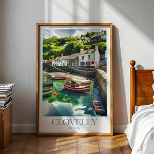 Póster de Clovelly - Póster de Devon - Póster del océano - Póster de Cornualles - Póster de viaje - Arte mural en lienzo - Arte mural en tonos pastel - Clovelly - Devon