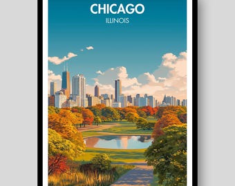 Chicago Skyline Poster - Autumn Cityscape Travel Print