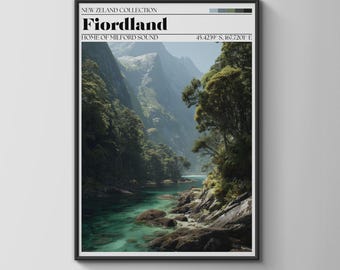 Fiordland Print New Zealand Landscape Poster Milford Sound Wall Art