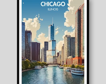 Chicago Skyline Poster - Vibrant City Travel Print