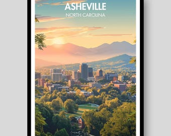 Poster di Asheville - Poster della Carolina del Nord - Asheville - Decorazione murale di Asheville - Skyline di Asheville - Carolina del Nord - Decorazione murale della Carolina del Nord
