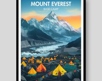 Poster del campo base del Monte Everest - Monte Everest - Stampa del Monte Everest - Decorazione murale del Monte Everest - Poster del Nepal - Nepal - Poster dell'Everest