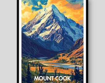 Póster del Monte Cook - Póster de Aoraki - Arte de Nueva Zelanda - Monte Cook - Póster de Nueva Zelanda - Póster del Monte Cook - Nueva Zelanda - Impresión del Monte Cook