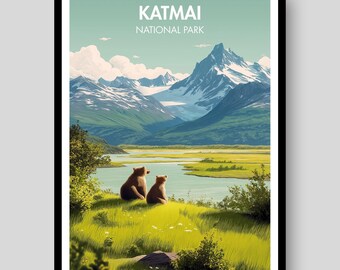 Plakat z Parkiem Narodowym Katmai – Plakat z Alaski – Katmai – Sztuka ścienna z Katmai – Plakat z Parkiem Narodowym – Alaska – Sztuka ścienna z Alaski – Wydruk z Katmai