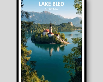 Poster Lake Bled - Muurkunst Slovenië - Print Lake Bled - Lake Bled Gifts