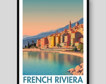French Riviera Poster - French Riviera - Mediterranean Poster - French Riviera Print - French Poster - France - Nice Poster - France Poster