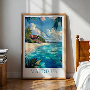Póster de Maldivas - Póster de lujo - Impresión de Maldivas - Maldivas - Póster de viaje - Pintura de Maldivas - Póster del océano - Póster de playa - Mapa de Maldivas