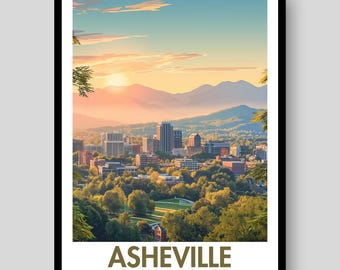 Poster di Asheville - Poster della Carolina del Nord - Asheville - Arte murale di Asheville - Skyline di Asheville - Carolina del Nord - Stampa della Carolina del Nord