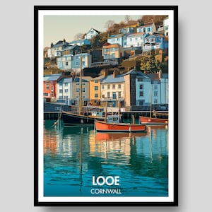 Looe Poster - Cornwall Poster - Cornish Gifts - Looe - Cornwall Print - Cornwall - Travel Poster - Cornwall Wall Art - Cornwall Map Print