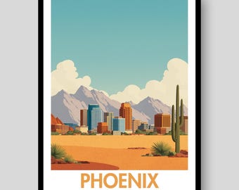 Phoenix Arizona Travel Poster – Desert Landscape Art Print