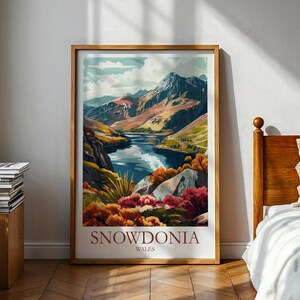 Poster Snowdonia - poster berg - Snowdonia - poster nationaal park - poster Wales - valleien - reisposter - pastel muurkunst - Wales