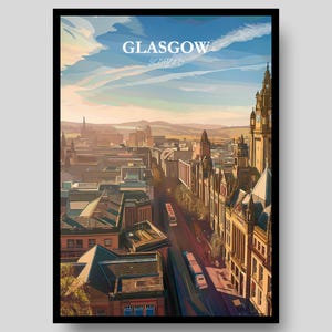 Glasgow Poster - Scottish Wall Art - Glasgow - Glasgow Print - Scotland Poster - Glasgow Art - Scotland Art - Scottish Gift -Glasgow Drawing