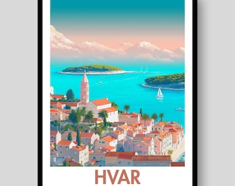 Hvar Croatia Travel Poster – Coastal Mediterranean Art