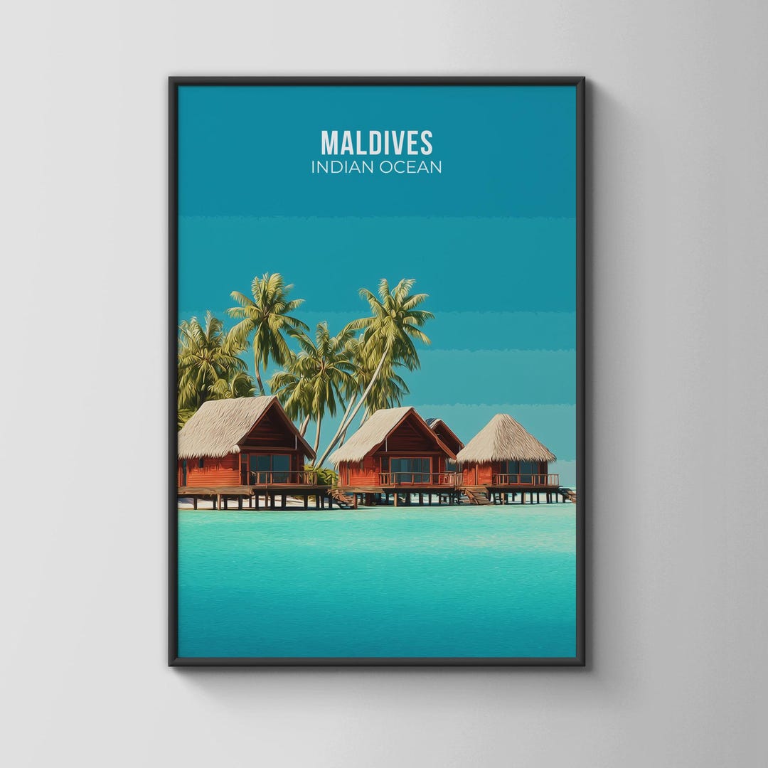 Maldives Travel Poster Art Print Indian Ocean Landscape - Etsy