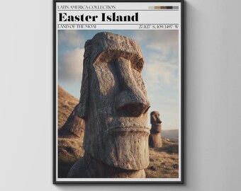 Easter Island Moai Sculpture Print Poster Wall Art