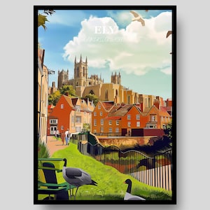 Ely Poster - Cambridgeshire Poster - Ely Print - Ely Cathedral - Cambridge - Ely - Ely Cambridgeshire - Cambridge Poster - Retro Print
