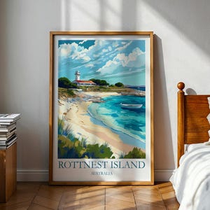 Póster de la isla Rottnest - Póster de Australia - Australia Occidental - Isla Rottnest - Póster de playa - Póster del océano - Arte mural en lienzo - Conjunto de pósteres