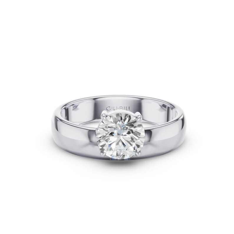 Wide Looking Rings Bold Round Solitaire Ring, 5 MM Wide Band Lab Created Diamond Ring ...