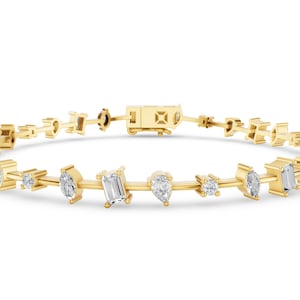 Fancy Cut Tennis Bracelet, Marquise and Pear Diamond Bracelet, Lab Grown Multi Stone Line, Sterling Silver or Gold, Anniversary Gift