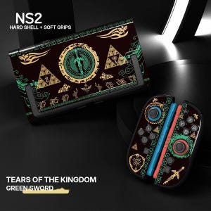 Funda protectora para Switch 2, carcasa rígida con runas en rojo oscuro y verde, juego de agarre suave para Joy-Con 2, accesorios de juego de fantasía dorada