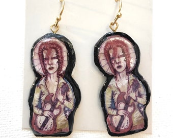 David Bowie Earrings, Bowie Earrings, Bowie fan art, Ziggy Stardust, Dead Rockstar Earrings, Dead Rockstar, Dead Rock Star, Star Man