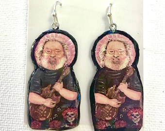 Jerry Garcia Earrings, Grateful Dead, Handmade Clay Jewelry