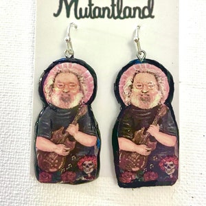 Jerry Garcia Earrings, Grateful Dead, Handmade Clay Jewelry