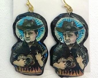 Johnny Cash Earrings, Classic Country, Man in Black, Dead Rockstar, Ring of fire, handmade clay earrings, Mutantland