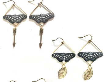 Butterfly Earrings Zebra Longwing Butterfly, Handmade Butterfly Earring, polimer clay earrings, with Charms (Gold)