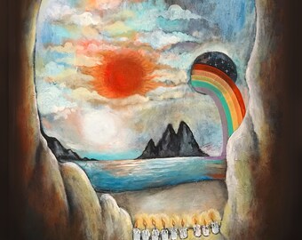 Skull Cave Art: Tropical Goth Beachscape, 8x10 Canvas Print
