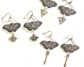 Butterfly Earrings, Phaon Crescent Butterfly, Handmade Butterfly Earrings, polimer clay earrings, with Charms, Silver, boho earrings, artsy