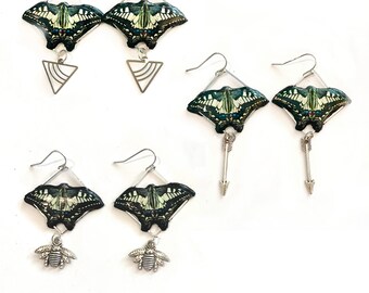 Handmade Yellow Swallowtail Butterfly Earrings: Artsy Silver Plated Hooks
