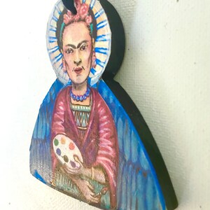 Frida Kahlo Ornament, 2.75, Frida art, Frida, Frida Kahlo, handmade ornament, Famous Artist ornament, Angel Ornament image 3