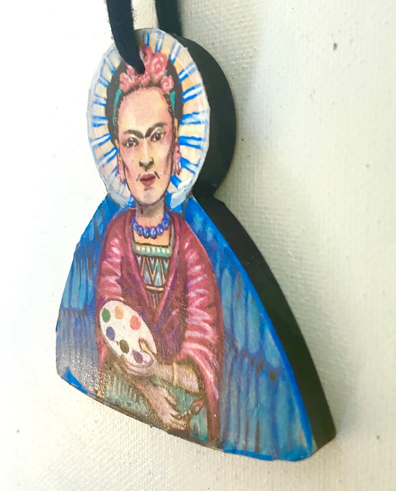 Frida Kahlo Ornament, 2.75, Frida art, Frida, Frida Kahlo, handmade ornament, Famous Artist ornament, Angel Ornament image 3