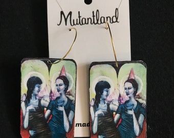 Mutantland Art Earrings: Party Goers, Gold Plated Hoops